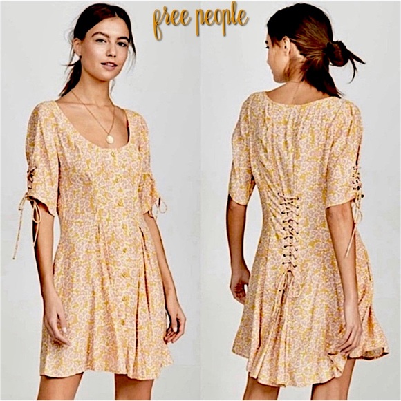 Free People Dresses & Skirts - Free People Mini-Dress, Floral, Lace-Up, S